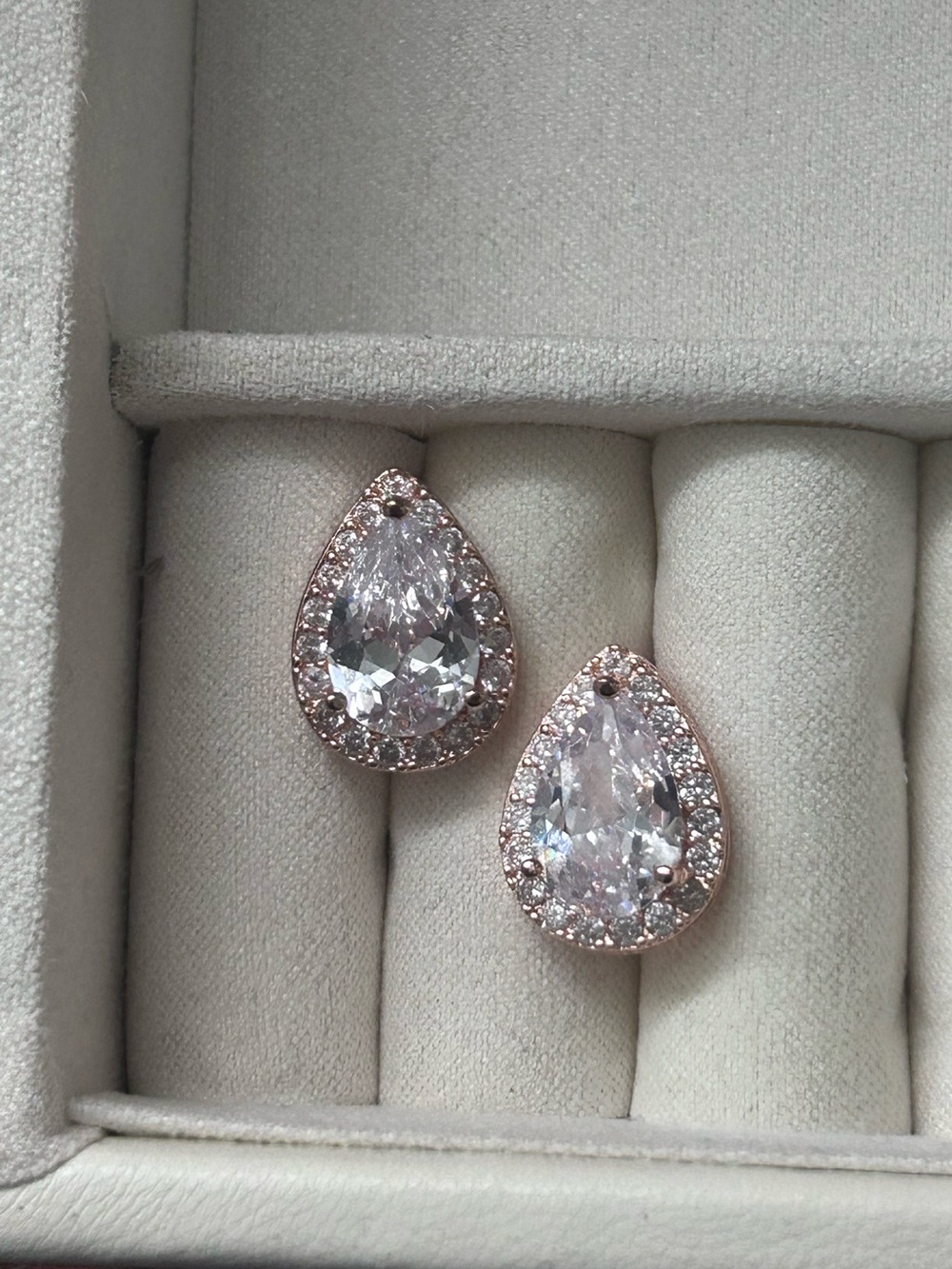 Rose Gold Teardrop CZ Stud Earrings - Elegant Women Jewelry